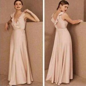 Sachin & Babi Tansy Satin Charmeuse Blush Formal Wrap Gown Size 16